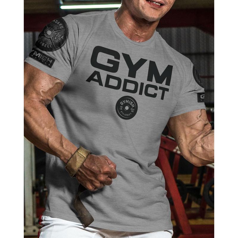 040. GYM-ADDICT Funny Motivational Workout Gym T-Shirt for Men