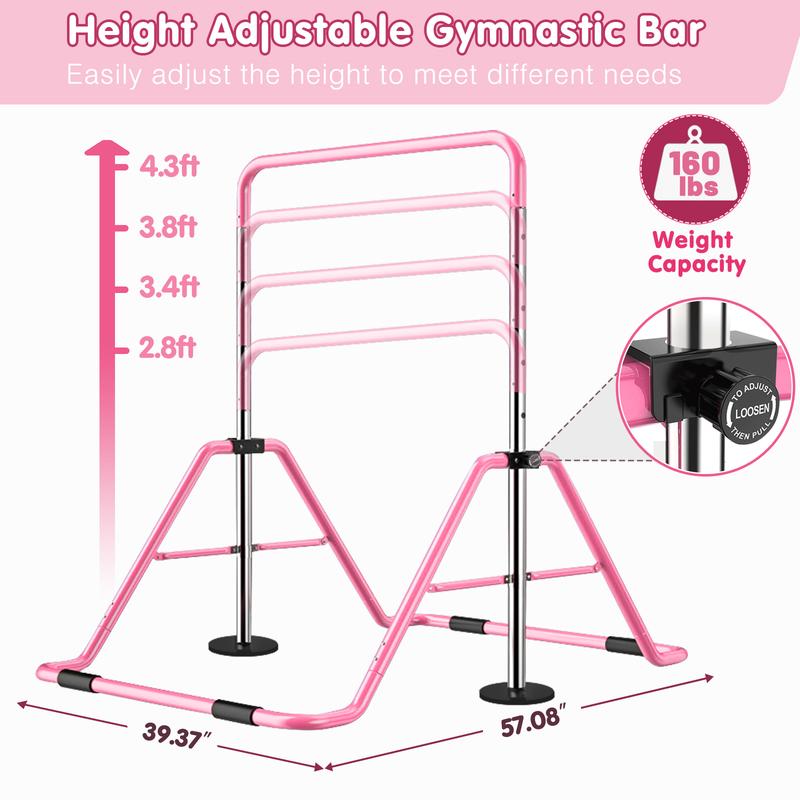 Naudacaa Gymnastic Bars for Kids with Adjustable Height, Folding Gymnastic Training Kip Bar, Junior Expandable Horizontal Monkey Bar for Home