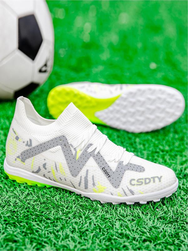 Men's Letter Pattern Lace Up Soccer Shoes, Breathable Comfortable High Top Football Shoes, Football Cleats for All Seasons