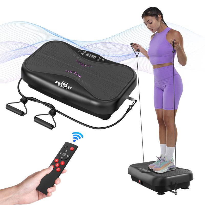 RELIFE REBUILD YOUR LIFE Vibration Plate with 6 Lighting Effects Fitness Vibration Platform Exercise Machine with Loop Bands for Whole Body Workout