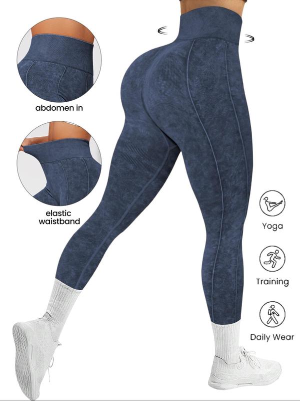 Women's Washed High Waist Sports Tummy Control Leggings, Comfy Breathable Top-stitching Yoga Pants, Leggings for Women, Ladies Fall Sportswear for Gym Workout Running, Gym Clothing, Fall Outfits 2024, Fall Outfits, Fallfreshness, Fall Sets