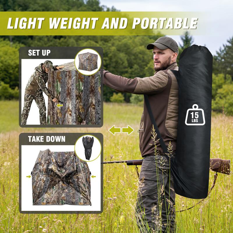 Hunting Blind 270° 360° See Through Ground Blinds with Silent Windows Carry Bag, Two Size Option Portable Hunting Tent for Deer Duck Turkey