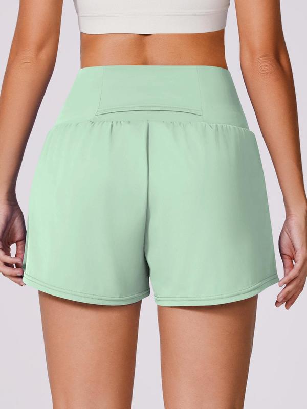 Women's 2 in 1 Pocket Sports Shorts, Solid Color Breathable Comfortable Shorts, Ladies Sportswear for Indoor Outdoor Wear