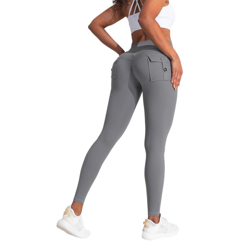 Women's Workout Leggings with Pockets, High Waist and V-Cross Back Butt Lifting for Gym and Yoga