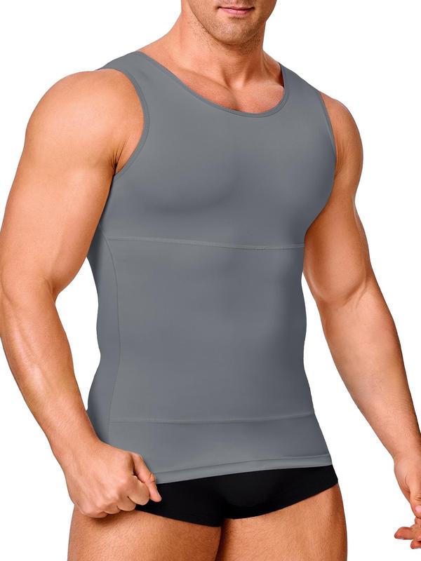 Men's Solid Compression Shapewear Tank Top, Breathable Comfortable Slimming Vest, Compression Shirt, Tummy Control Clothes for Men, Men Shapewear Top for All Seasons, Back To School Wear, Mens Clothing