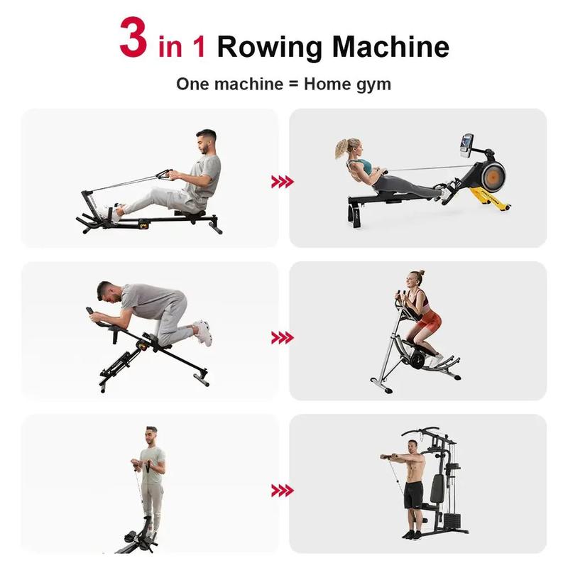 3 in 1 ab Machine, ab coaster workout Equipment combine rowing machine for Home Gym, Height Adjustable ab Trainer, Foldable Fitness Equipment.