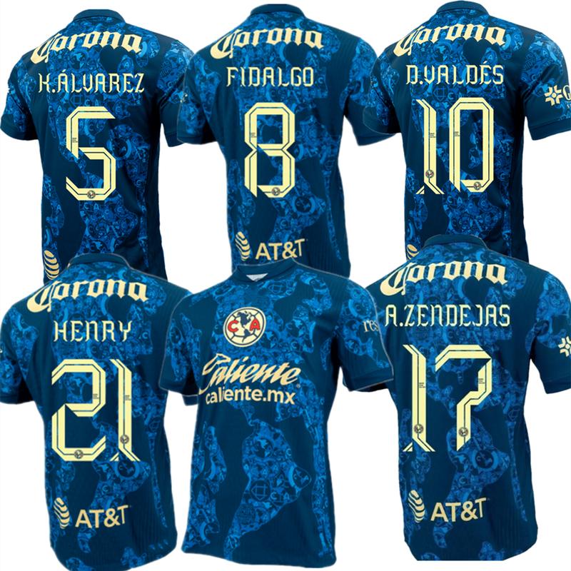 Club América Soccer Jersey Away Blue 24 25 Liga MX D.VALDÉS A.ZENDEJAS K.ÁLVAREZ HENRY FIDALGO Football Shirts Men's Fan Version S-4XL