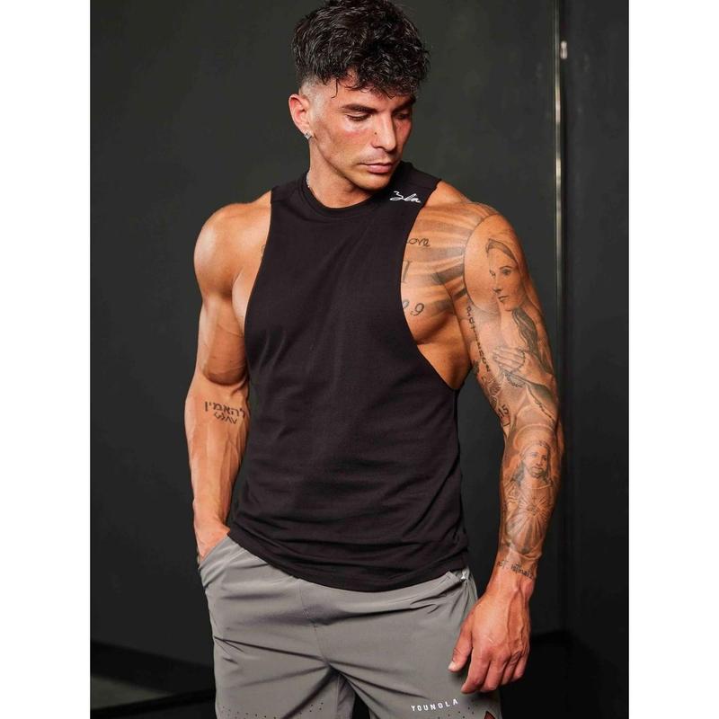 Youngla Men's Vest Cotton round Neck Printed Sleeveless T-shirt Muscle Sports Fitness Vest Top