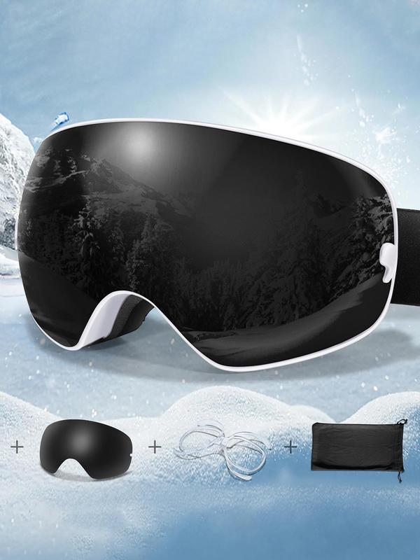 Ski Goggles with Replacement Lens & Storage Bag, UV 400 Protective Skiing Sunglasses, Sports Eyewear for Men & Women