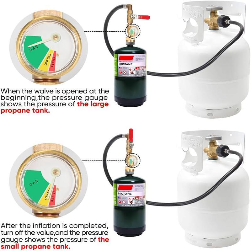 Propane Refill Adapter Hose, 350PSI High Pressure Camping Grill Adapter Connector with on-Off Control Valve, Pipe Fittings & Accessories