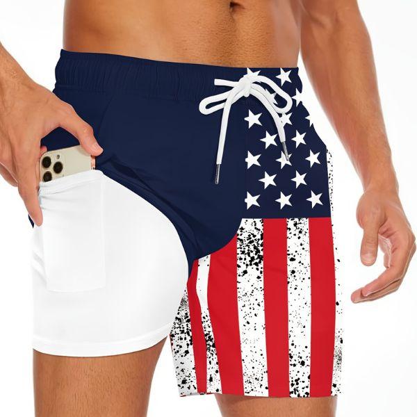 Mens Swim Trunks with Compression Liner Stretch Beach Shorts Quick Dry with Pockets Board Shorts