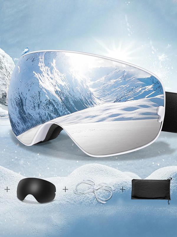 Ski Goggles with Replacement Lens & Storage Bag, UV 400 Protective Skiing Sunglasses, Sports Eyewear for Men & Women