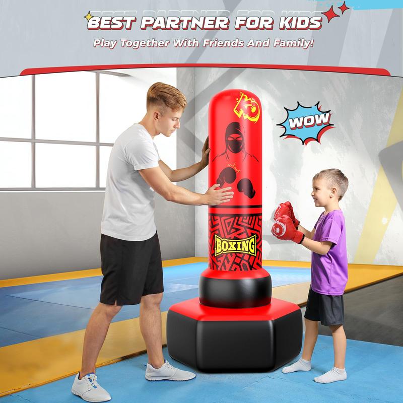 ODOSOLA 67'' Inflatable Punching Bag Freestanding for Kids Aged 3-12 – Heavy Duty Boxing Set for Karate & Taekwondo, Stable Boxing Bag Active Kids Toy, Christmas Birthday Gift for Boys and Girls, Red