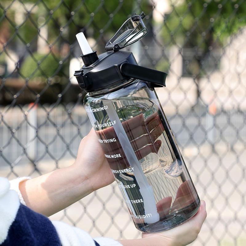 Sports Water Bottle, Large Capacity Straw Drinking Bottle with Time Marker, Ice Cold Water Tumbler, Summer Drinkware, Outdoor Sports Accessories