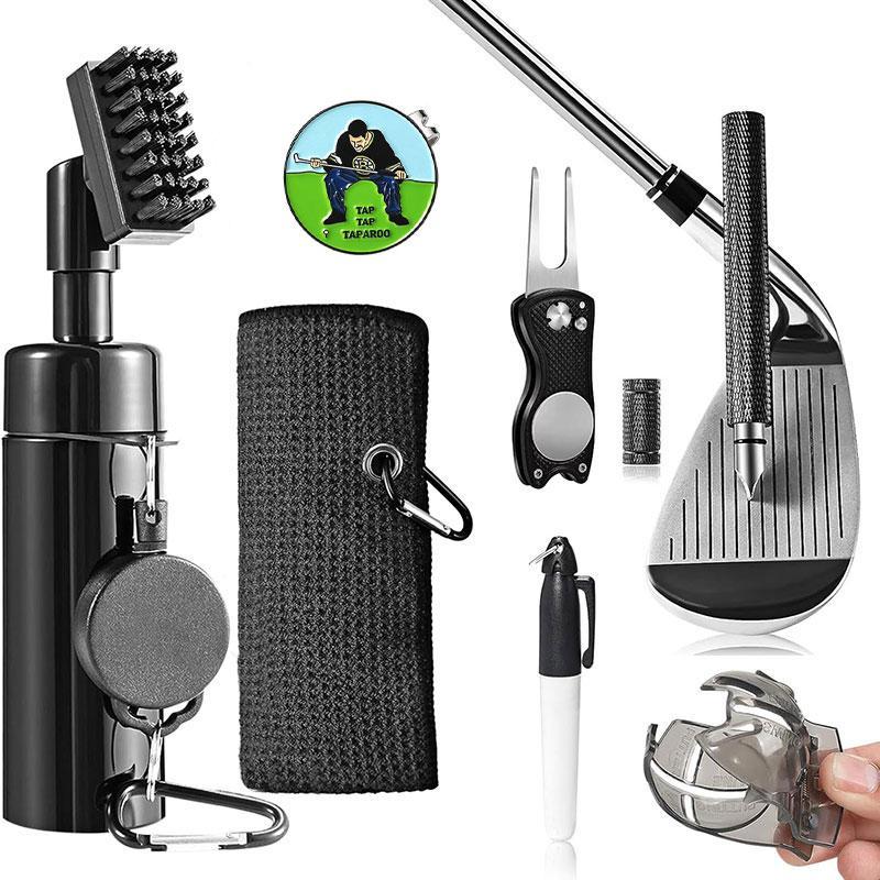 Golf Club Cleaning Kit, 1 Set Golf Club Cleaner with Golf Ball Marker Water Golf Towel Divot Repair Tool Groove Sharpener, Golf Accessories