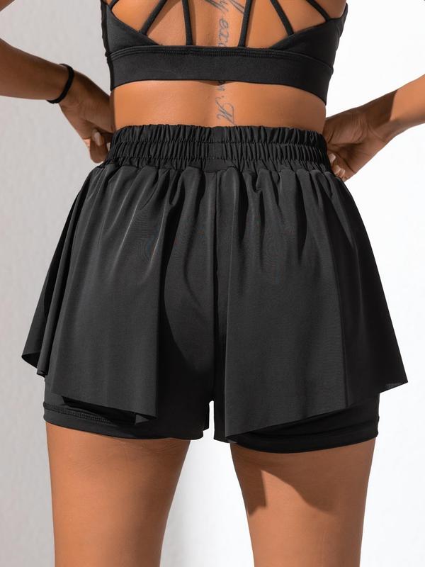 Women's Plain Drawstring High Waist 2 in 1 Sports Skort, Cute Gym Clothes, Sporty Casual Breathable Comfortable Pocket Skort for Tennis Badminton Cycling Running, Ladies Sportswear Bottoms, Earthtone Fallfreshness Birthday Gifts