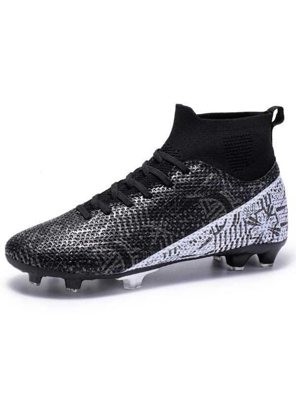 Colorblock All Over Print Soccer Shoes, Trendy Lace-up Front High Top Football Shoes, Long Studs Football Cleats,  Soccer Cleats,  Anti-slip Summer Sneakers for Men & Women