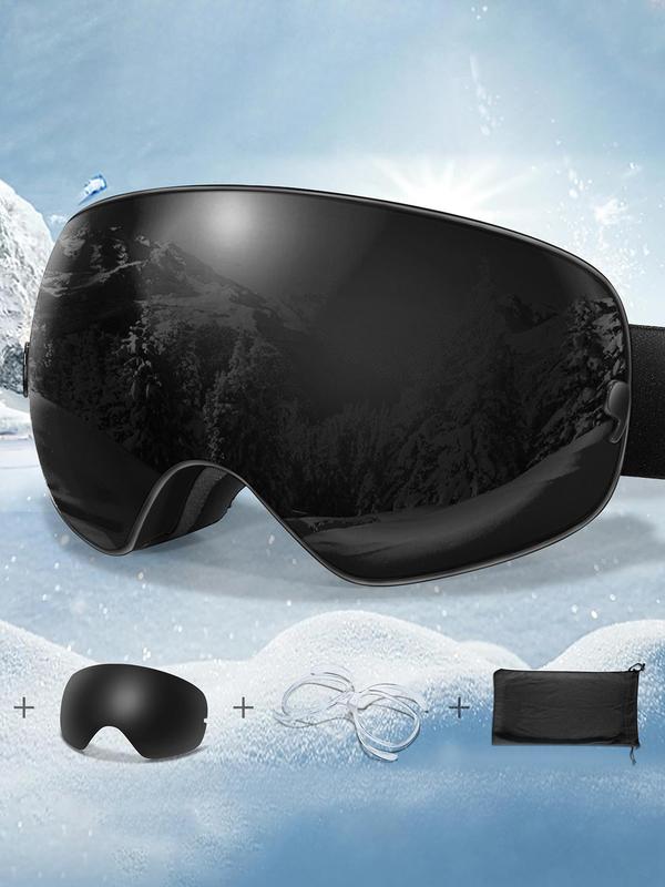 Ski Goggles with Replacement Lens & Storage Bag, UV 400 Protective Skiing Sunglasses, Sports Eyewear for Men & Women