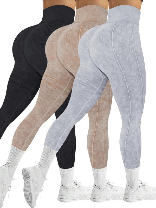 Women's Washed High Waist Sports Tummy Control Leggings, Comfy Breathable Top-stitching Yoga Pants, Leggings for Women, Ladies Fall Sportswear for Gym Workout Running, Gym Clothing, Fall Outfits 2024, Fall Outfits, Fallfreshness, Fall Sets