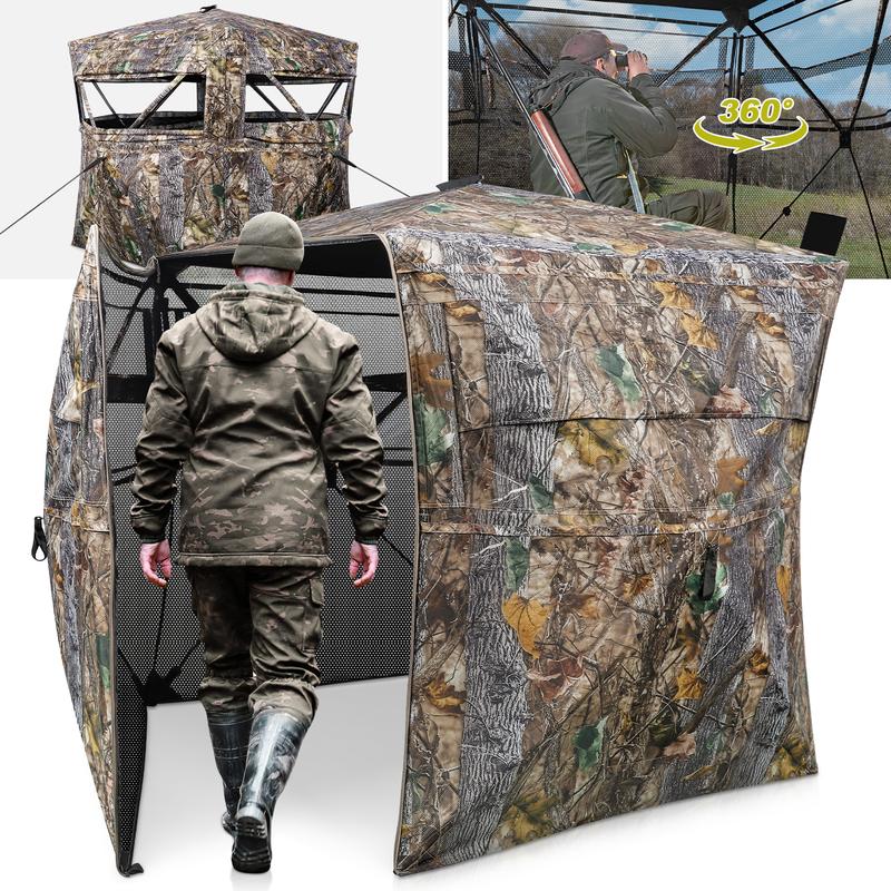 Hunting Blind 270° 360° See Through Ground Blinds with Silent Windows Carry Bag, Two Size Option Portable Hunting Tent for Deer Duck Turkey