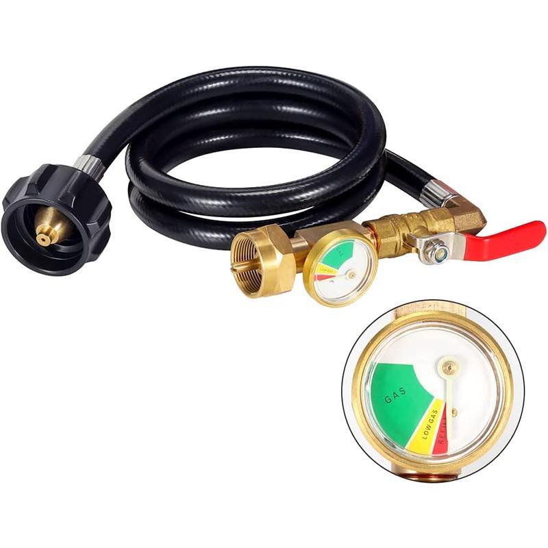 Propane Refill Adapter Hose, 350PSI High Pressure Camping Grill Adapter Connector with on-Off Control Valve, Pipe Fittings & Accessories