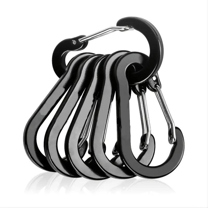 Outdoor Camping Carabiner for Music Festival, 6 Counts Portable Mountaineering Buckle, Multifunctional Carabiner Clip for Climbing Fishing Hiking, Solocamping, Bikepacking, Glamping