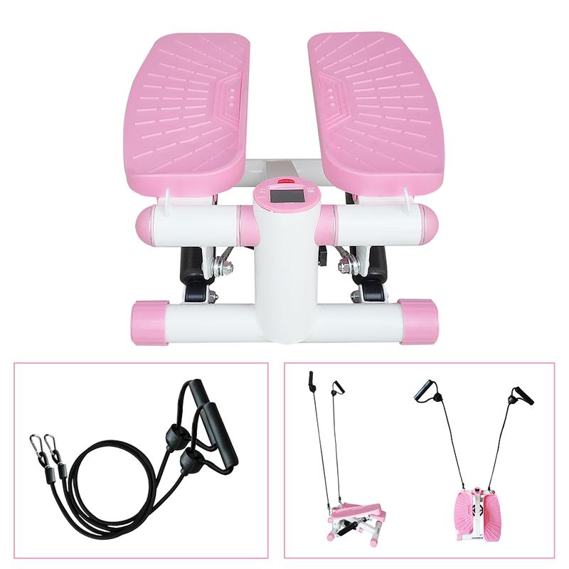 Mini Pink Steppers for Exercise at Home, Stair Step Workout Machine With Resistance Bands, Full Body Cardio Equipment with LCD Monitor