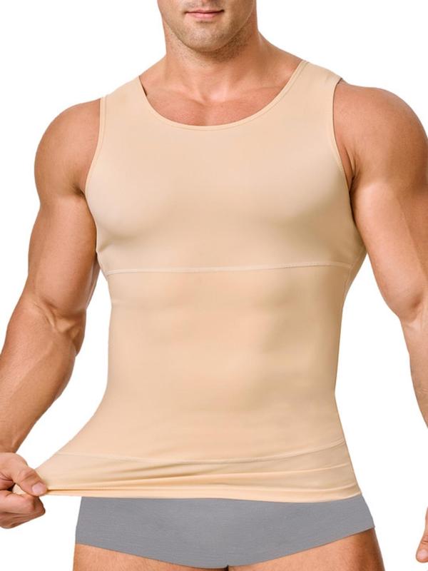 Men's Solid Compression Shapewear Tank Top, Breathable Comfortable Slimming Vest, Compression Shirt, Tummy Control Clothes for Men, Men Shapewear Top for All Seasons, Back To School Wear, Mens Clothing