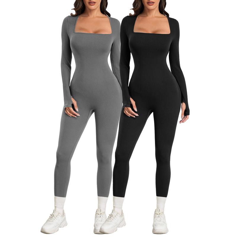 Women Yoga Jumpsuits Workout Ribbed Long Sleeve Sport Jumpsuits