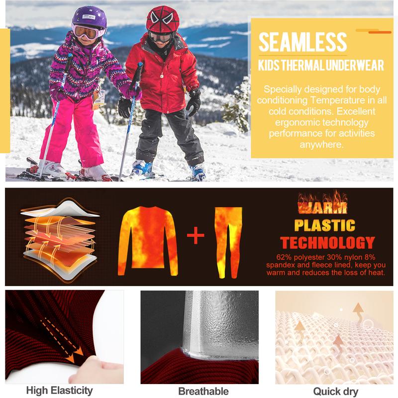 MEETWEE Boys Thermal Underwear Set Base Layer Long Johns 2PCS Set Long Sleeve Top Bottom Sport Set New