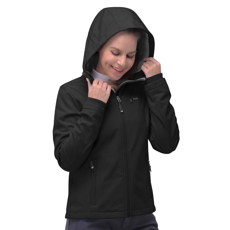 33,000ft Women's Softshell Jacket, Fleece Lined Warm Jacket Light Hooded Windproof Coat for Outdoor Hiking