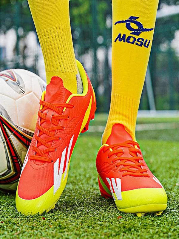 Men's Colorblock Lace Up Soccer Shoes, Casual Comfortable Breathable High Top Football Shoes, Football Cleats for All Seasons