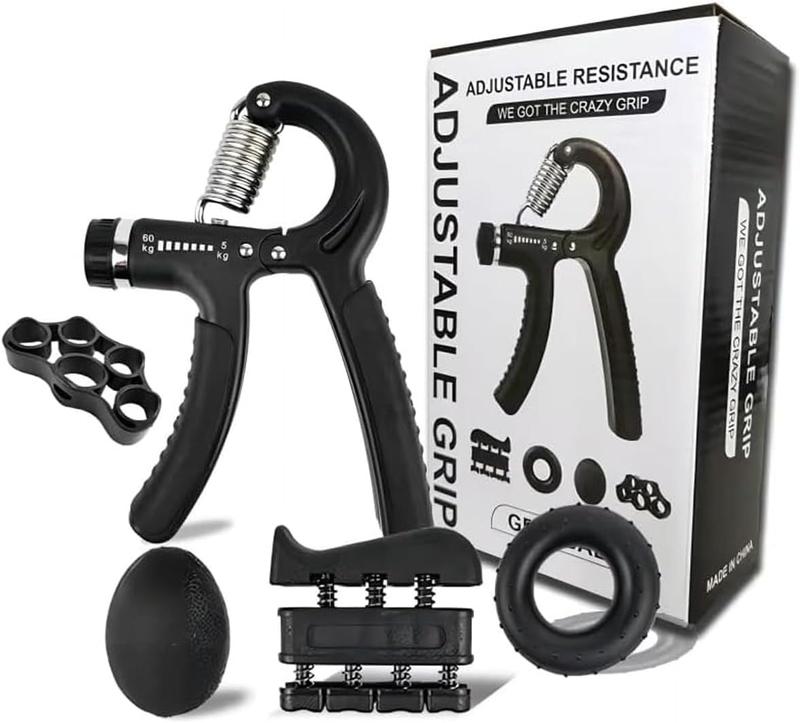 Hand Grip Strengthener Workout Kit,5Pack, Adjustable Resistance Grips and Stress Balls, Black