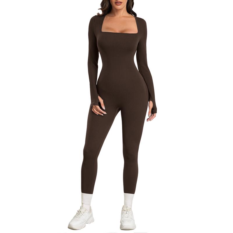 Women Yoga Jumpsuits Workout Ribbed Long Sleeve Sport Jumpsuits