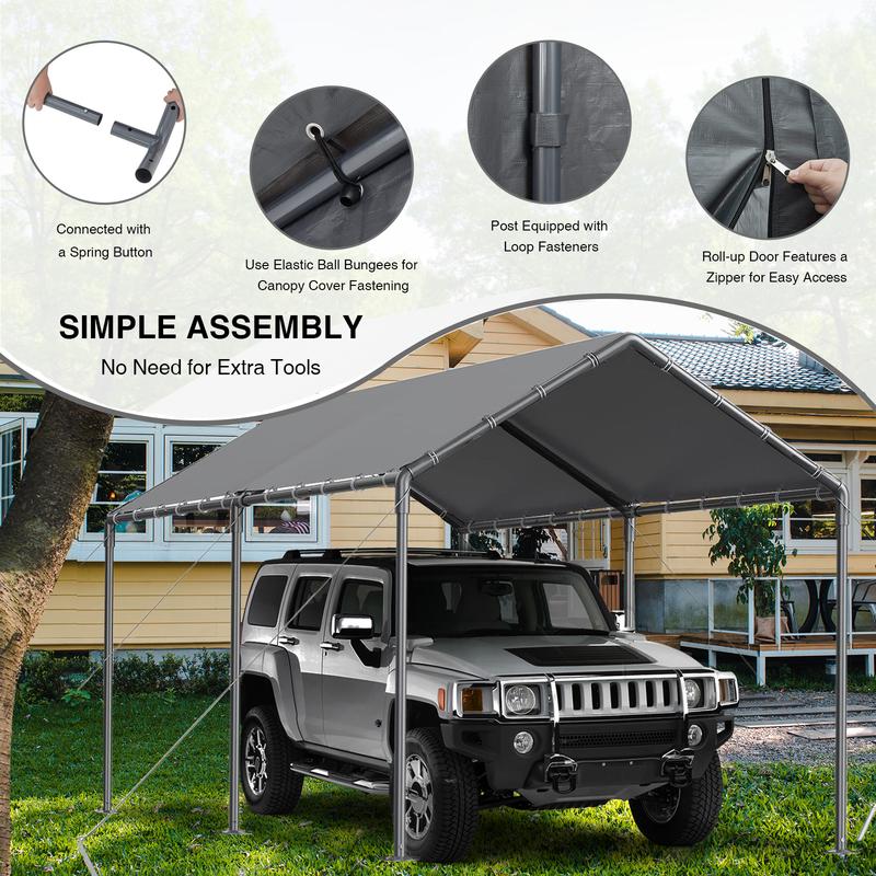 Outdoor Carport 10x20ft Heavy Duty Car Tent, Portable Garage Canopy Storage Shed, Car Shelter, All-Season Tarp Tent for Car, Party patio cover