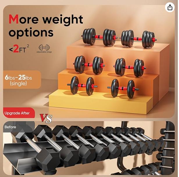 Adjustable Dumbbells, 10 25 35 55 70 90lbs Free Weight Set with Connector, 4 in1 Dumbbells Set Used as Barbell, Kettlebells, Push up Stand, Fitness Exercises for Home Gym Suitable Men Women