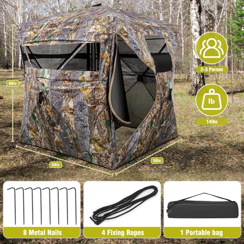 Hunting Blind 270° 360° See Through Ground Blinds with Silent Windows Carry Bag, Two Size Option Portable Hunting Tent for Deer Duck Turkey