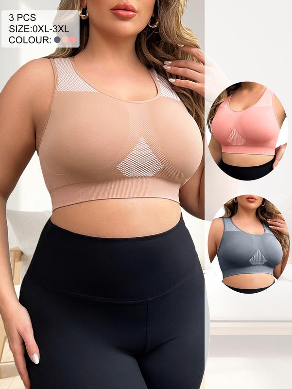 3 PCS Women's Plus Size Sports Bra, Plus Size Yoga Sports Underwear , Removable Bra Pads, Comfortable and Breathable, Everyday Bra, wireless