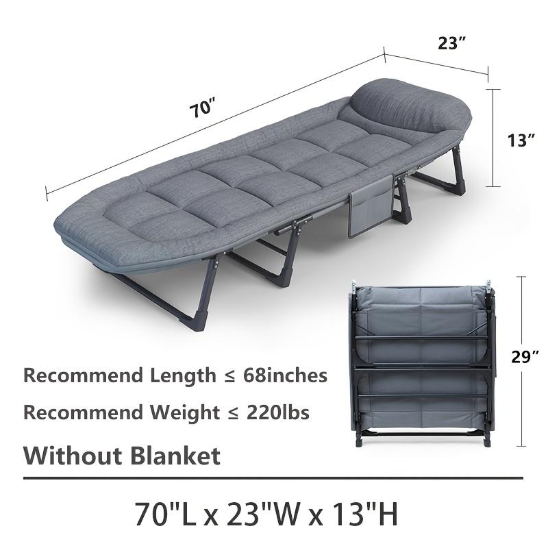 6-Position Adjustable Sleeping Bed, Folding Camping Cot, Comfortable Mattress&Pillow, Breathable Fabric, Thick Steel Frame, Ideal For Outdoor Office Home.