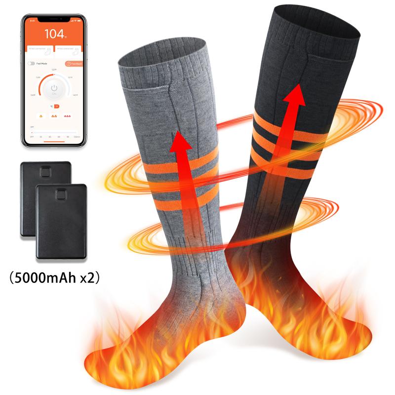 Rechargeable Heated Socks with 5000mAh*2 Batteries for Men and Women, Washable, APP Control Electric Winter Socks for Hiking