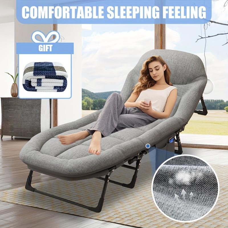 6-Position Adjustable Sleeping Bed, Folding Camping Cot, Comfortable Mattress&Pillow, Breathable Fabric, Thick Steel Frame, Ideal For Outdoor Office Home.