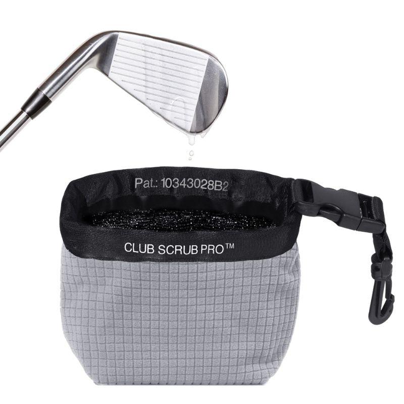 Gray Pro Club Scrub - Golf Club and Golf Ball Cleaning Bag, Waterproof Liner, Detachable Clip, Machine Washable, Cleans Club Grooves, Dry Exterior golf accessory golf towel