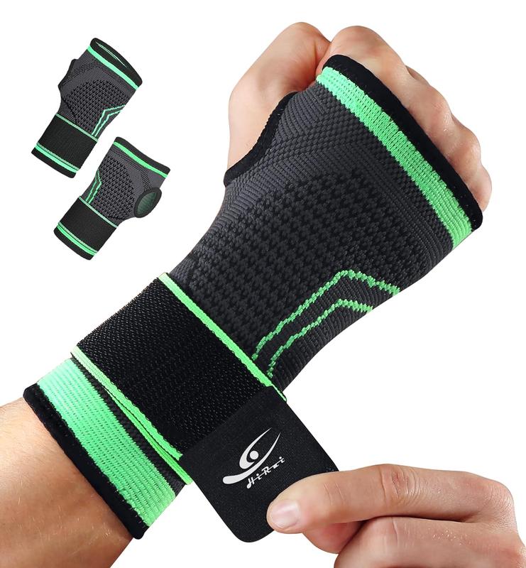 2-Pack Wrist Brace Wrist Wraps, Hand Compression Sleeves with Wrist Straps Support for Fitness Weightlifting MTB Tendonitis Carpal Tunnel Arthritis Pain Relief (Black, Large)