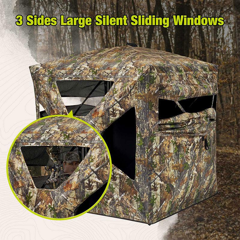 TideWe See Through Ground Blinds With Sliding Windows for Deer Hunting 2-3 Person Hunting Tent