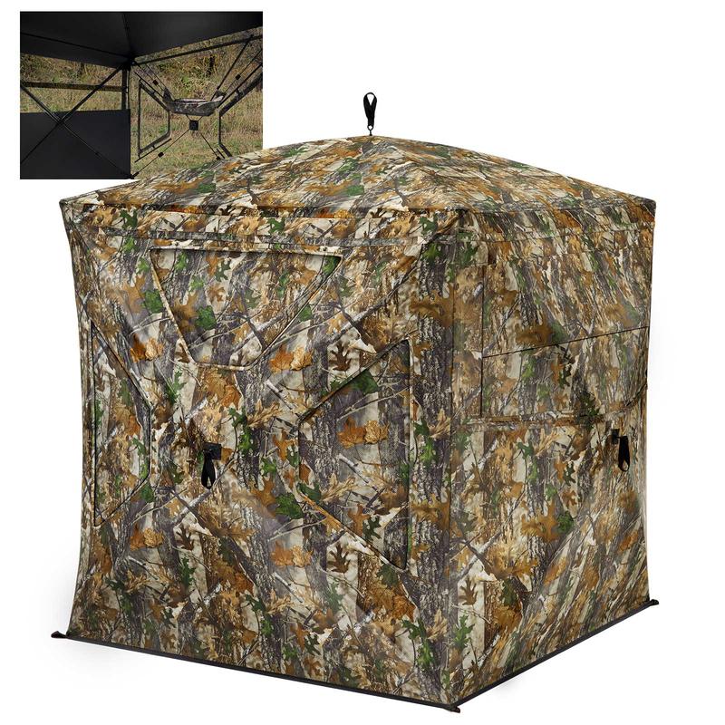 TideWe See Through Ground Blinds With Sliding Windows for Deer Hunting 2-3 Person Hunting Tent