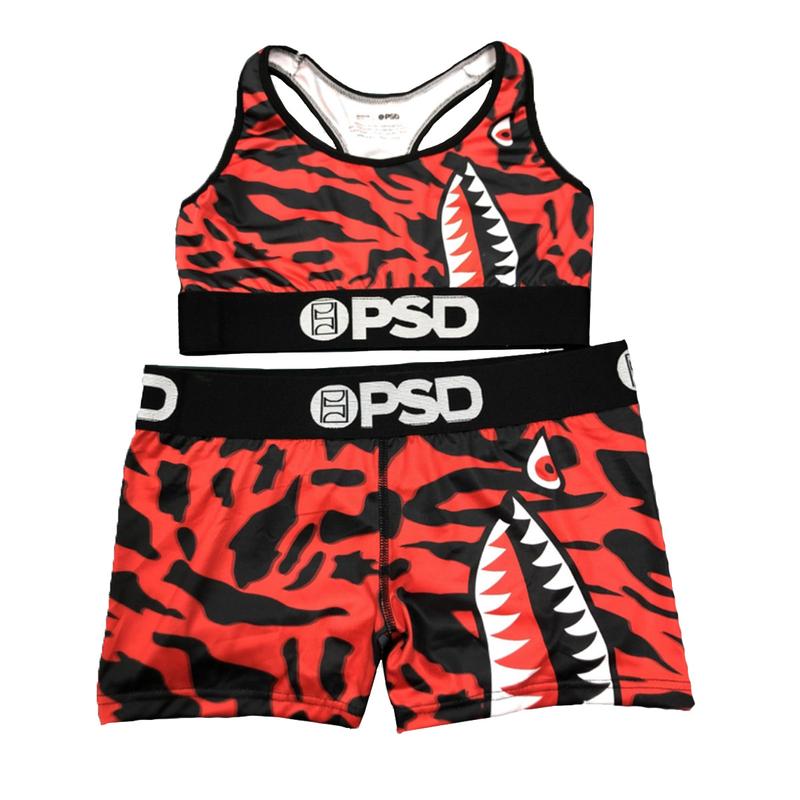 Hot Sale Women Sports Fitness PSD Underwear Set, Comfortable Breathable Quick Dry Two-piece Set, Sports Boxer Set, Sexy, Unique Shark Pattern Tops and Underwear