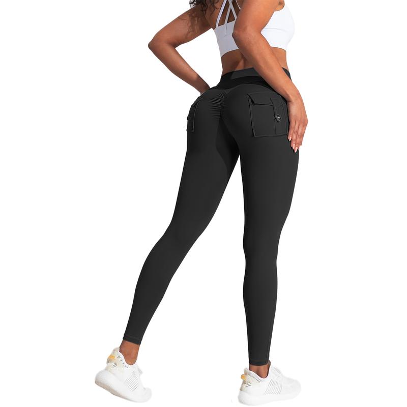 Women's Workout Leggings with Pockets, High Waist and V-Cross Back Butt Lifting for Gym and Yoga