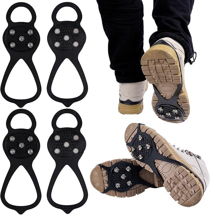 Product discount:2 Pairs Non Slip Gripper Spike Ice Traction Cleats Walk Traction Cleat Ice Snow Grips for Shoes, Boot with 5 Steel Studs Crampons