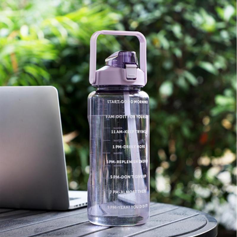 Sports Water Bottle, Large Capacity Straw Drinking Bottle with Time Marker, Ice Cold Water Tumbler, Summer Drinkware, Outdoor Sports Accessories