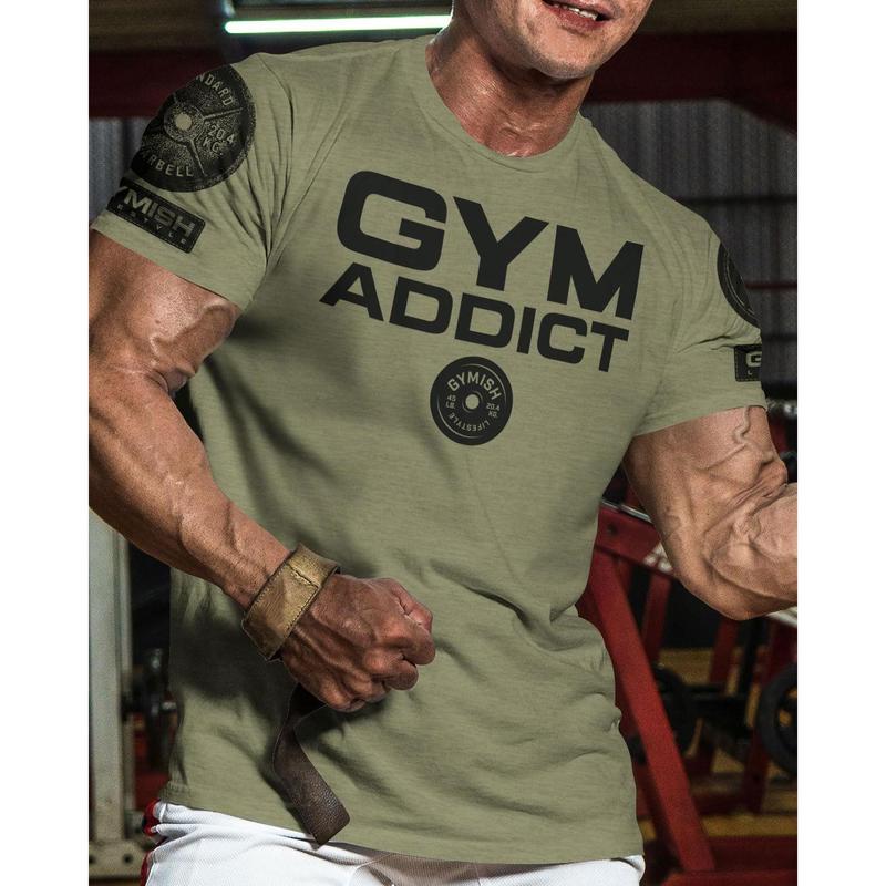 040. GYM-ADDICT Funny Motivational Workout Gym T-Shirt for Men